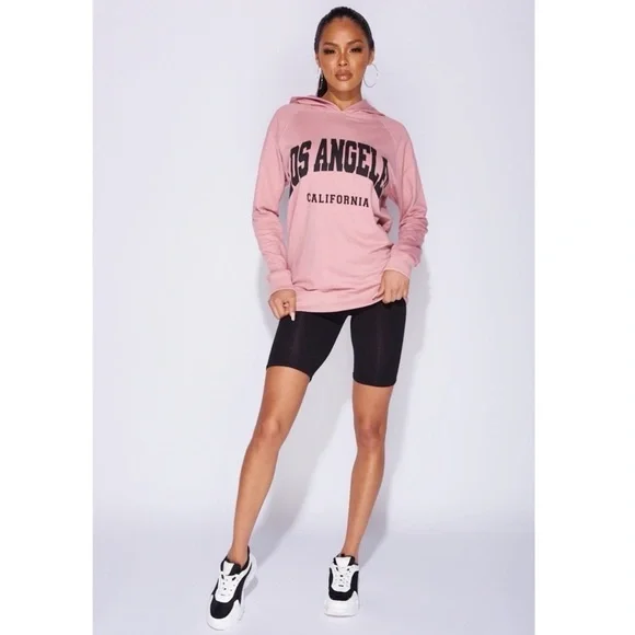 Pink Los Angeles Print Long Sleeve Oversized Hoodie Hooded Sweatshirt Top - Picture 2 of 8